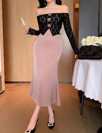 Rochie medie SHEIN, roz pudra inchis/negru