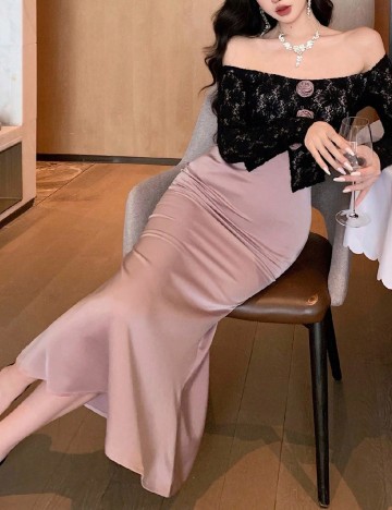 Rochie medie SHEIN, roz pudra inchis/negru