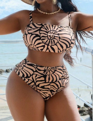 Costum de baie SHEIN CURVE, maro/negru