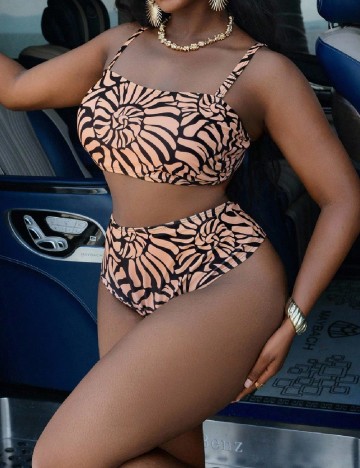 Costum de baie SHEIN CURVE, maro/negru