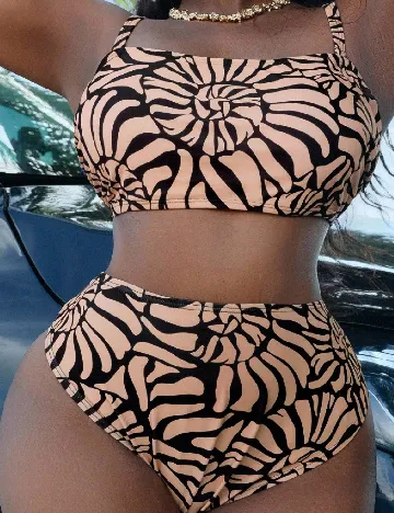 Costum de baie SHEIN CURVE, maro/negru