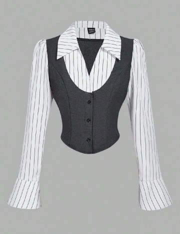 Camasa SHEIN, alb/gri inchis