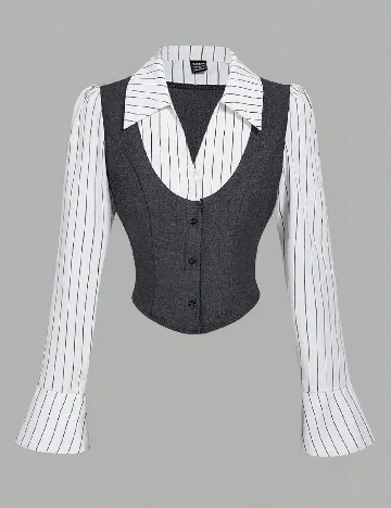 Camasa SHEIN, alb/gri inchis