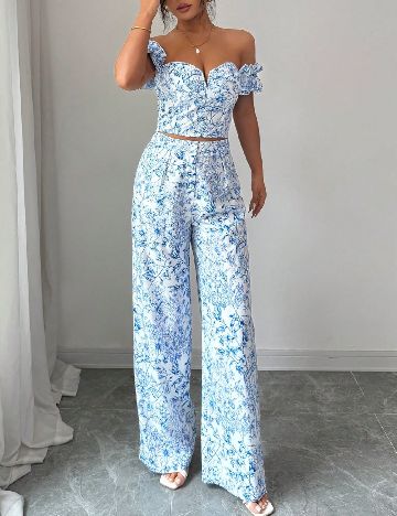 Compleu SHEIN, albastru/alb