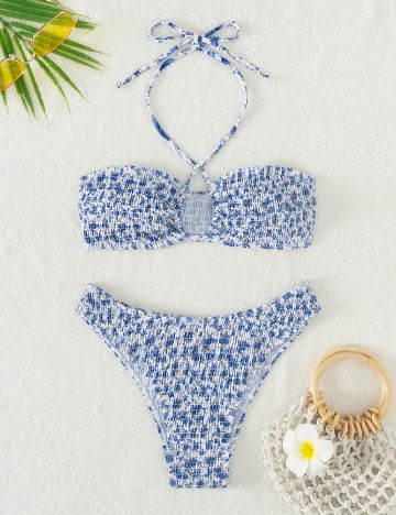 Costum de baie SHEIN, albastru/alb