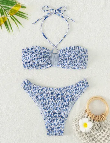 Costum de baie SHEIN, albastru/alb