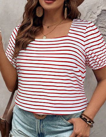 Tricou SHEIN CURVE, alb/rosu