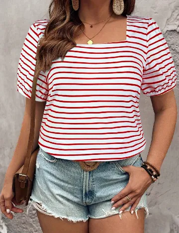 Tricou SHEIN CURVE, alb/rosu