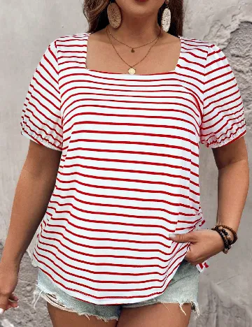 Tricou SHEIN CURVE, alb/rosu