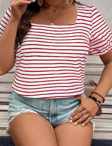 Tricou SHEIN CURVE, alb/rosu