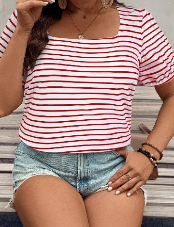 Tricou SHEIN CURVE, alb/rosu