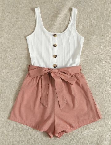 Salopeta SHEIN, alb/roz