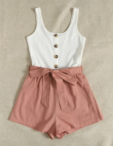 Salopeta SHEIN, alb/roz