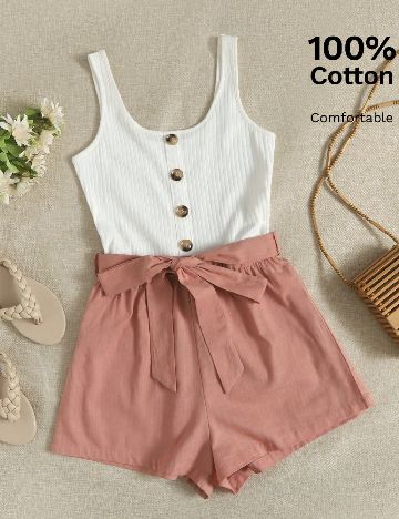 Salopeta SHEIN, alb/roz