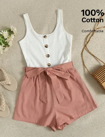 Salopeta SHEIN, alb/roz