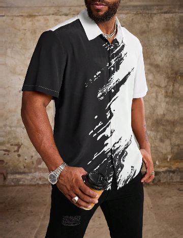 Camasa SHEIN Plus Size Men, negru/alb