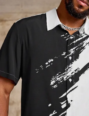 Camasa SHEIN Plus Size Men, negru/alb