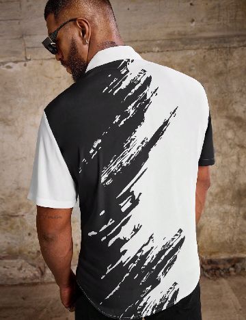 Camasa SHEIN Plus Size Men, negru/alb