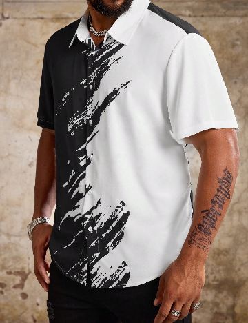 Camasa SHEIN Plus Size Men, negru/alb