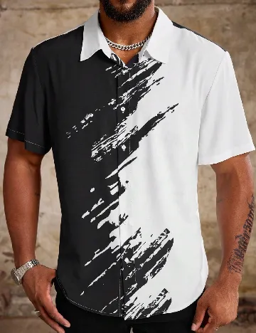 Camasa SHEIN Plus Size Men, negru/alb