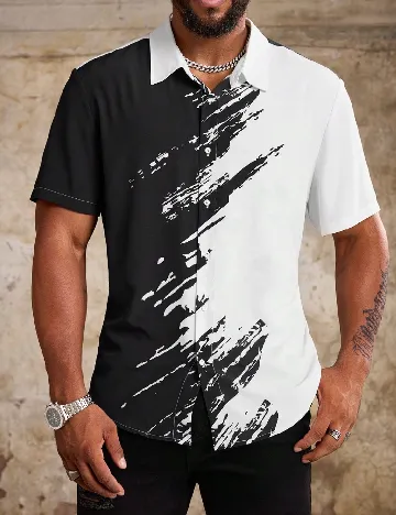 Camasa SHEIN Plus Size Men, negru/alb