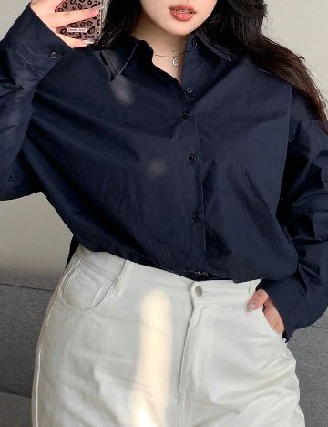 Camasa Dazy Plus Size, bleumarin