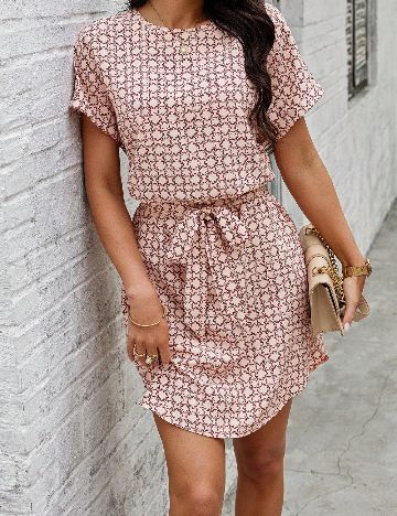 Rochie scurta SHEIN, crem/rosu