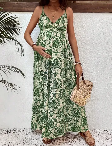 Rochie lunga SHEIN Maternity, verde/crem