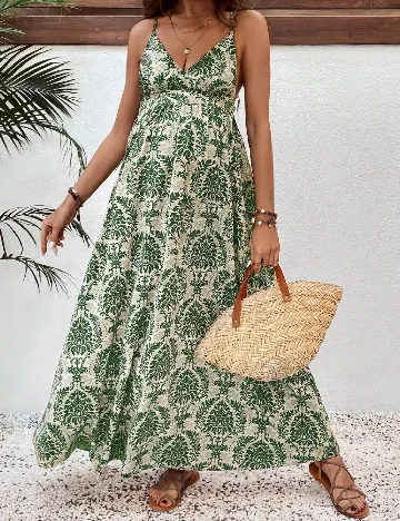 Rochie lunga SHEIN Maternity, verde/crem