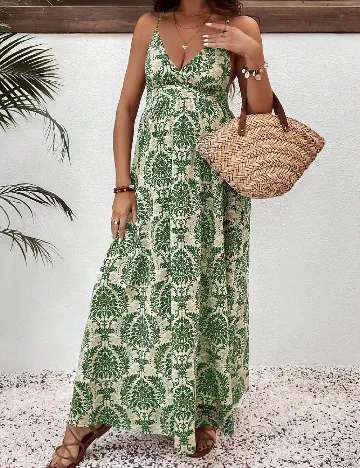 Rochie lunga SHEIN Maternity, verde/crem