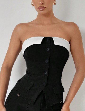 Top SHEIN, negru/alb