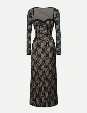 Rochie lunga SHEIN, bej/negru