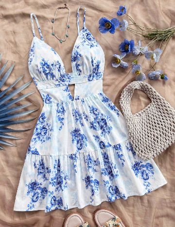 Rochie scurta SHEIN, albastru/alb