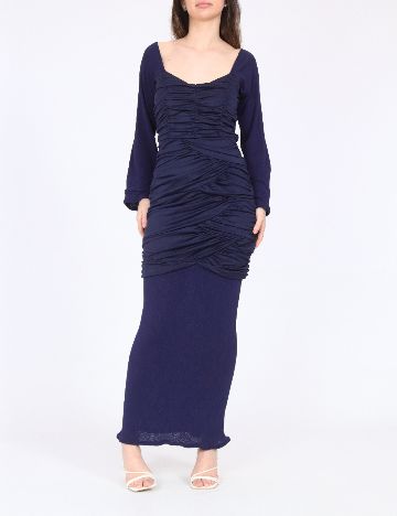 Rochie lunga Bardot, bleumarin