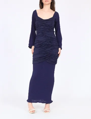 Rochie lunga Bardot, bleumarin