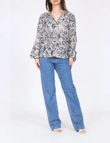 Bluza Cotton Club, albastru/ecru