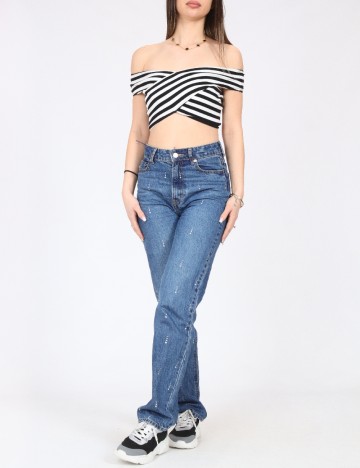 Top Pull&Bear, negru/alb