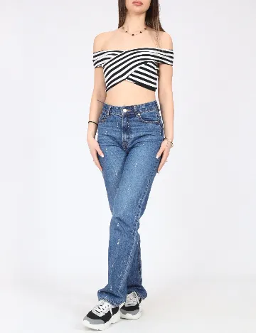 Top Pull&Bear, negru/alb