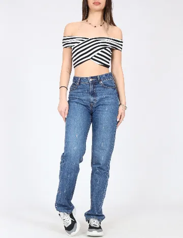Top Pull&Bear, negru/alb