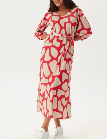 Rochie medie Happy Holly, crem/rosu