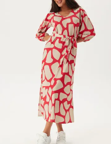 Rochie medie Happy Holly, crem/rosu