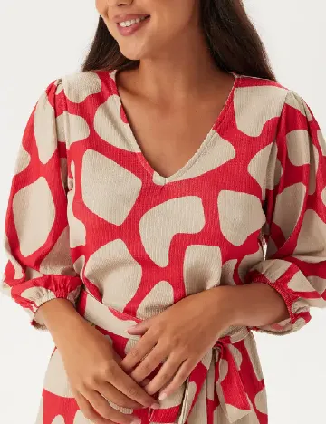 Rochie medie Happy Holly, crem/rosu