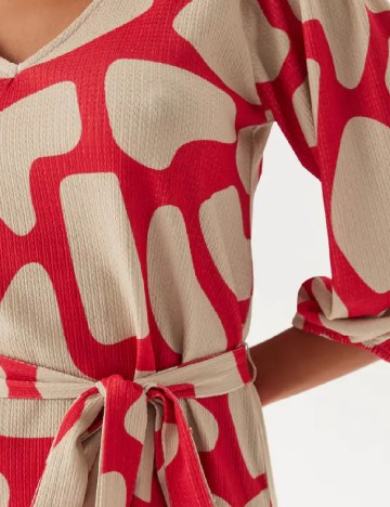 Rochie medie Happy Holly, crem/rosu