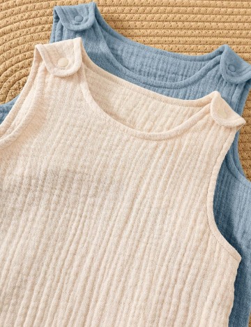 Set salopete 2 bucati Shein Kids, crem/albastru