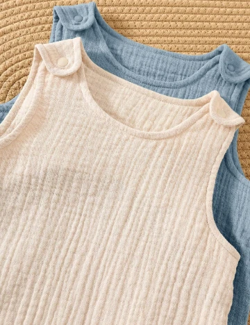 Set salopete 2 bucati Shein Kids, crem/albastru