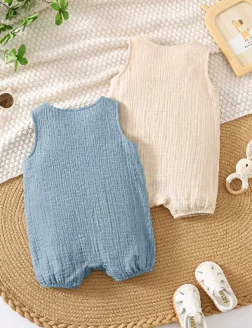 Set salopete 2 bucati Shein Kids, crem/albastru