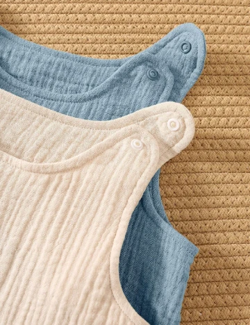 Set salopete 2 bucati Shein Kids, crem/albastru