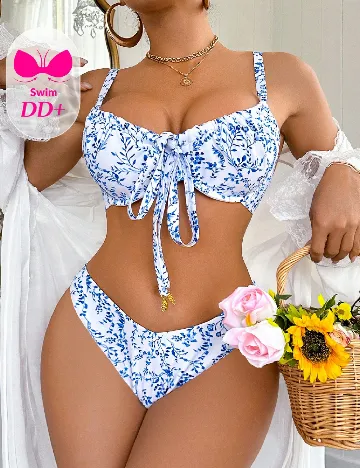 Costum de baie SHEIN, alb/albastru