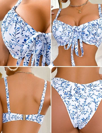 Costum de baie SHEIN, alb/albastru