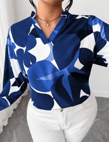 Bluza SHEIN CURVE, albastru/alb